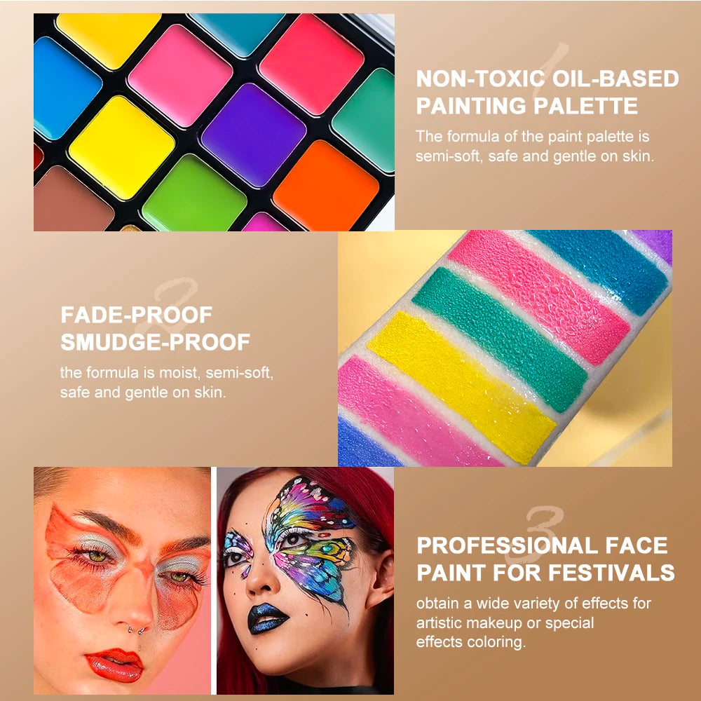 VERONNI 22-Color Face & Body Paint Kit with Brush & Stencils Face & Body Paint QXL