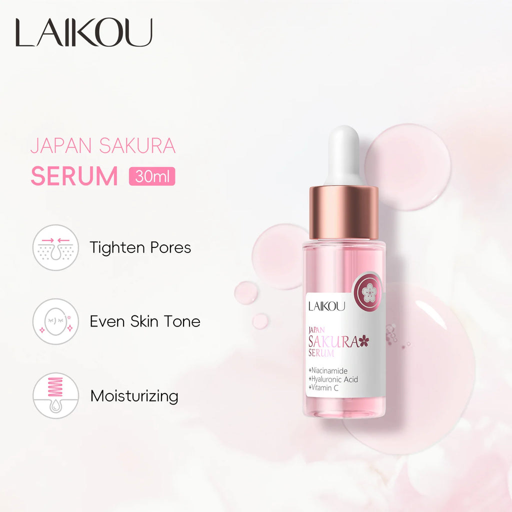 LAIKOU Sakura Face Serum 30ml – Pore-Minimizing & Hydrating Face Essence Serum QXL
