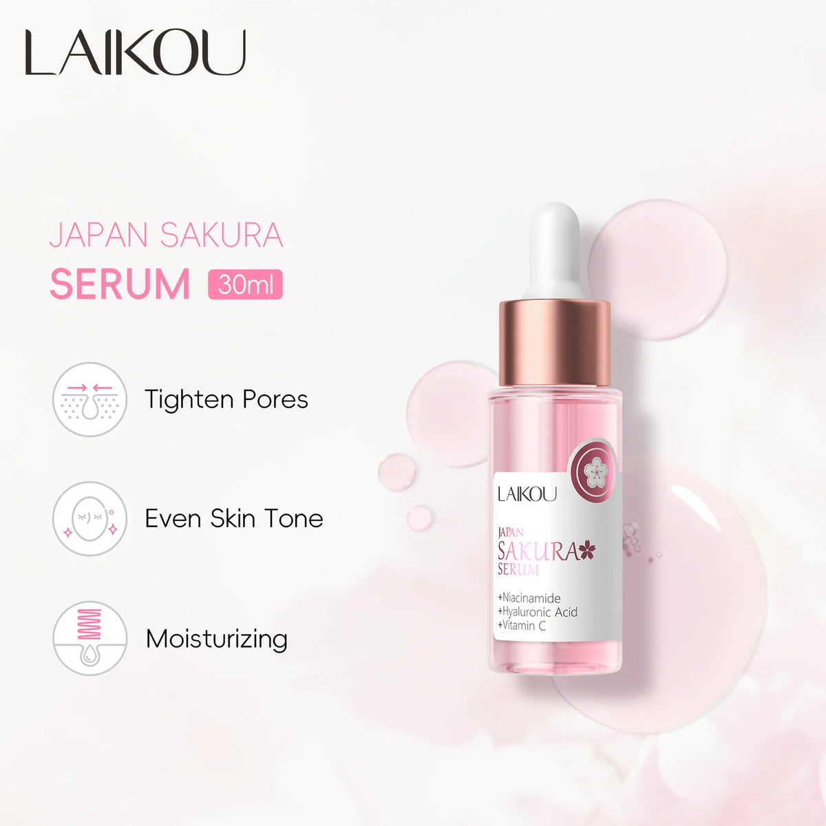 LAIKOU Sakura Face Serum 30ml – Pore-Minimizing & Hydrating Face Essence Serum QXL
