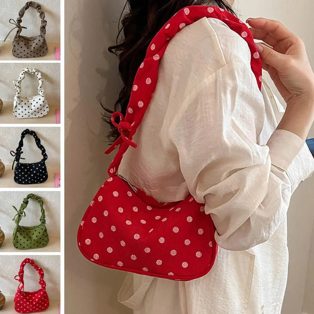 Women's Canvas Polka Dot Crossbody Shoulder Bag | Slouchy Satchel Canvas Shoulder Bag QXL