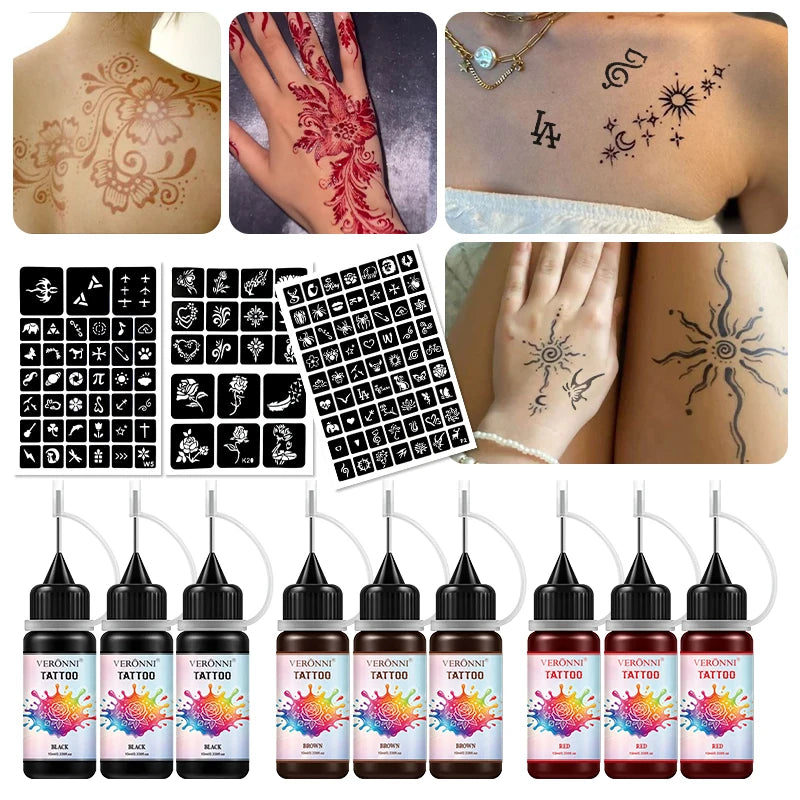 VERONNI 12-Pc Semi-Permanent Tattoo Cream | Face & Body Art Temporary Tattoo Cream QXL