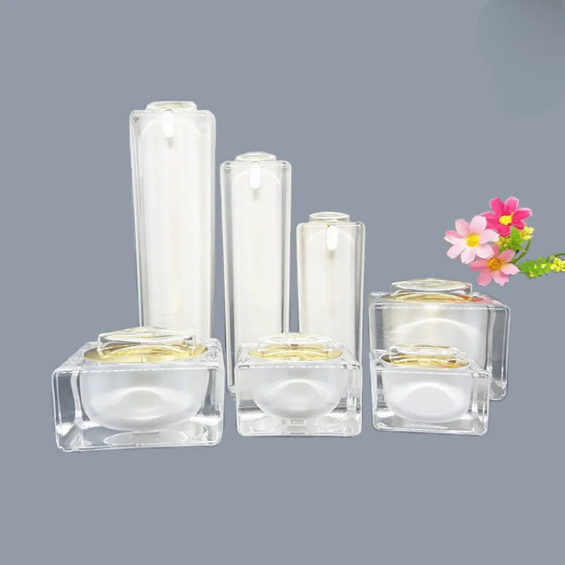 Square Acrylic Pump Bottle 30/50/100ml | Refillable Travel Refillable Pump Bottle QXL