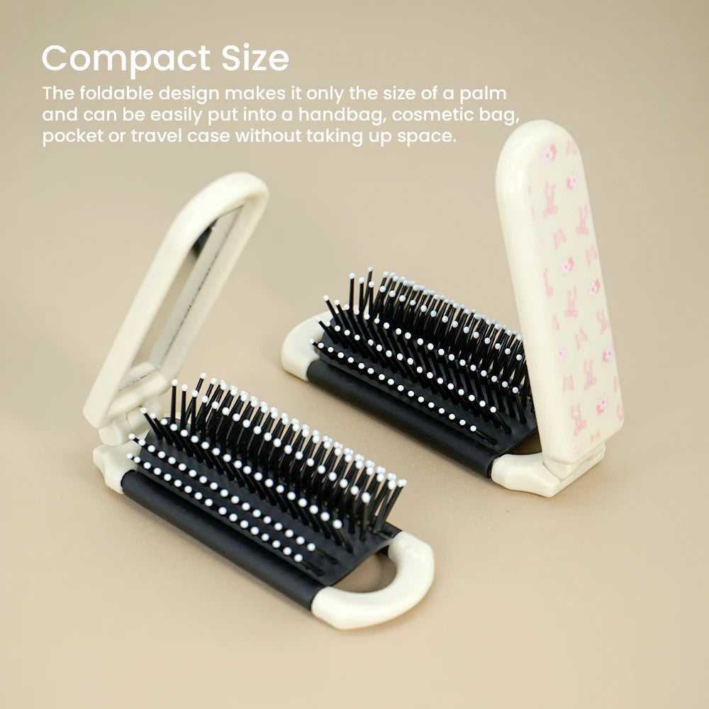 Foldable Air Cushion Comb with Mirror | Portable Floral Mini Comb Foldable Hair Comb QXL