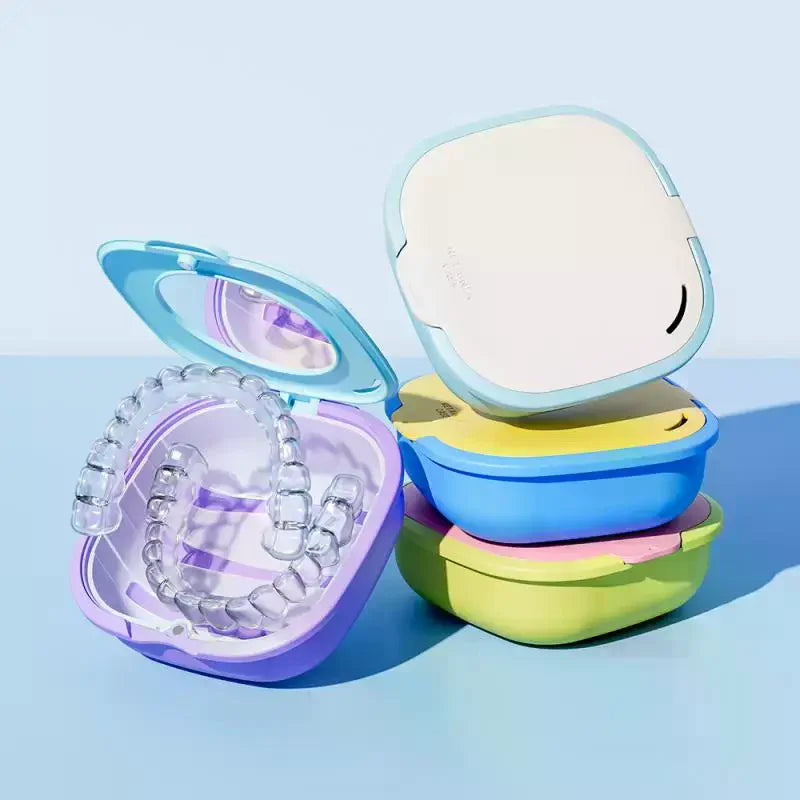 Retainer Case with Drain Basket & Mirror | Dental Storage Box Retainer Storage Case QXL