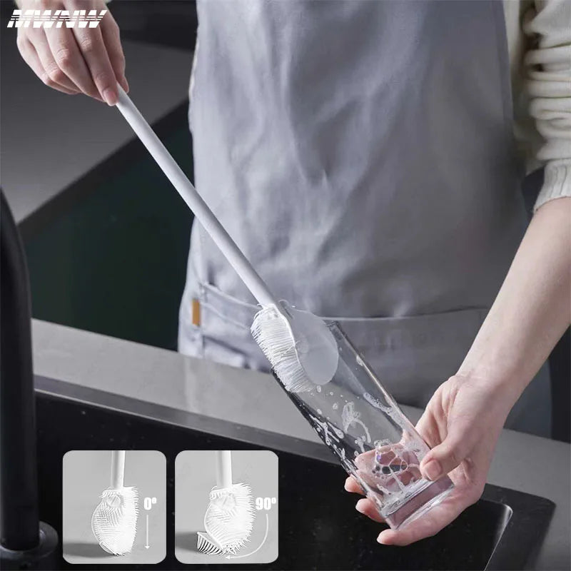Foldable 360° Silicone Bottle Brush | Long Handle Cup Cleaner Bottle Cleaning Brush QXL