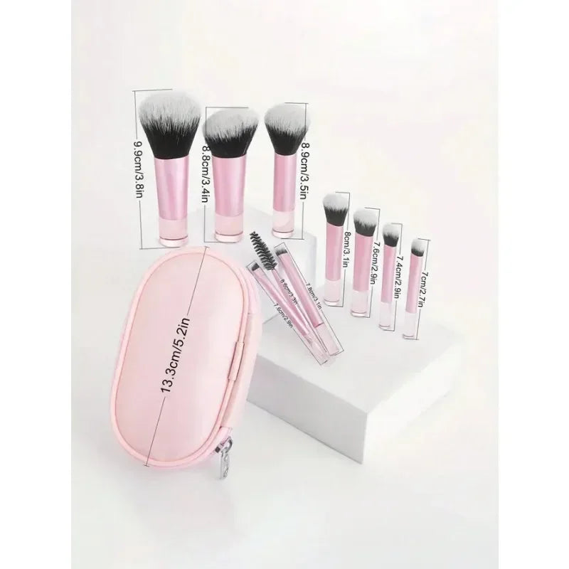 10-Pc Pink Mini Makeup Brush Set | Crystal Handle & Pouch Makeup Brush Set QXL