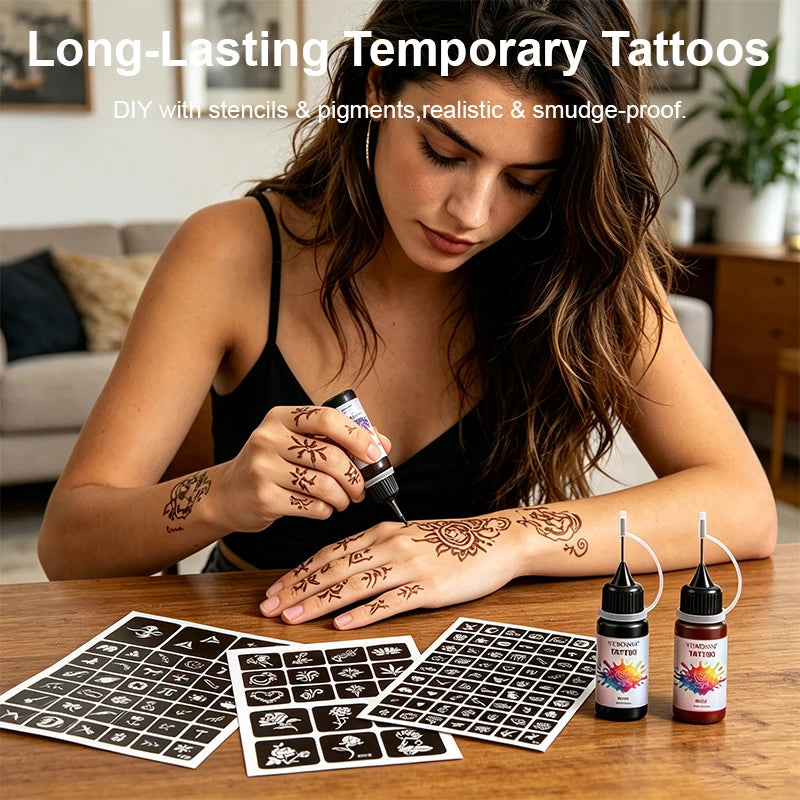 VERONNI 12-Pc Semi-Permanent Tattoo Cream | Face & Body Art Temporary Tattoo Cream QXL