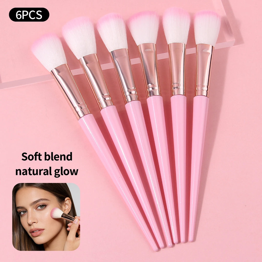 6-Pc Pink Blush & Contour Makeup Brush Set | KOSSHOW Makeup Brush Set QXL