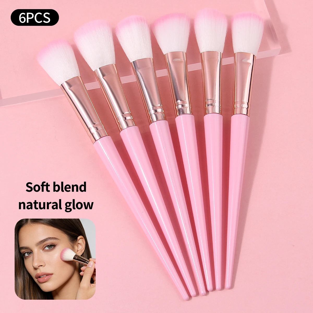 6-Pc Pink Blush & Contour Makeup Brush Set | KOSSHOW Makeup Brush Set QXL