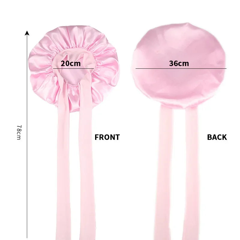Women's Satin Sleep Bonnet | Wide Edge Two-Tail Hair Hat Satin Sleep Bonnet QXL