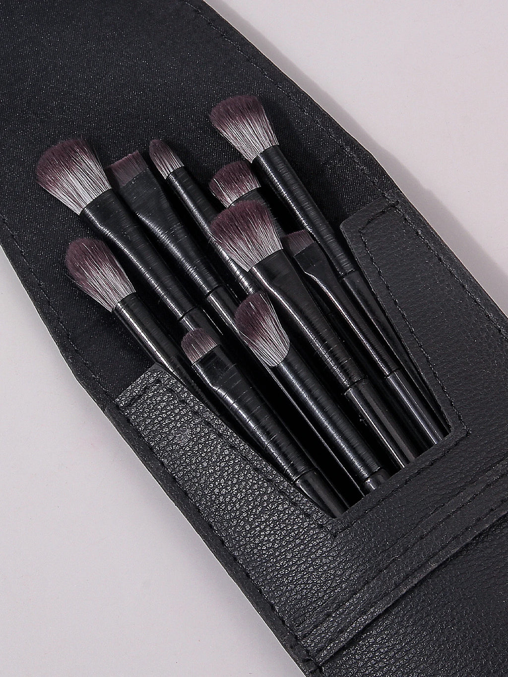 10-Pc Eye Makeup Brush Set with PU Leather Pouch – Black Eye Makeup Brush Set QXL