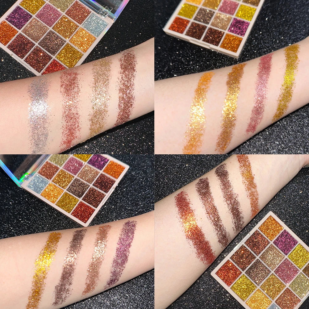 VERONNI 16-Color Glitter Eyeshadow Palette | Shimmer Sequin Glitter Eyeshadow Palette QXL