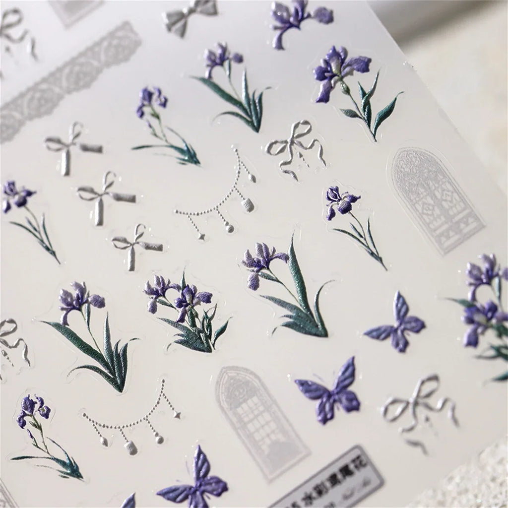 5D Floral Nail Art Stickers – Iris, Tulip & Kawaii Decals Nail Art Stickers QXL