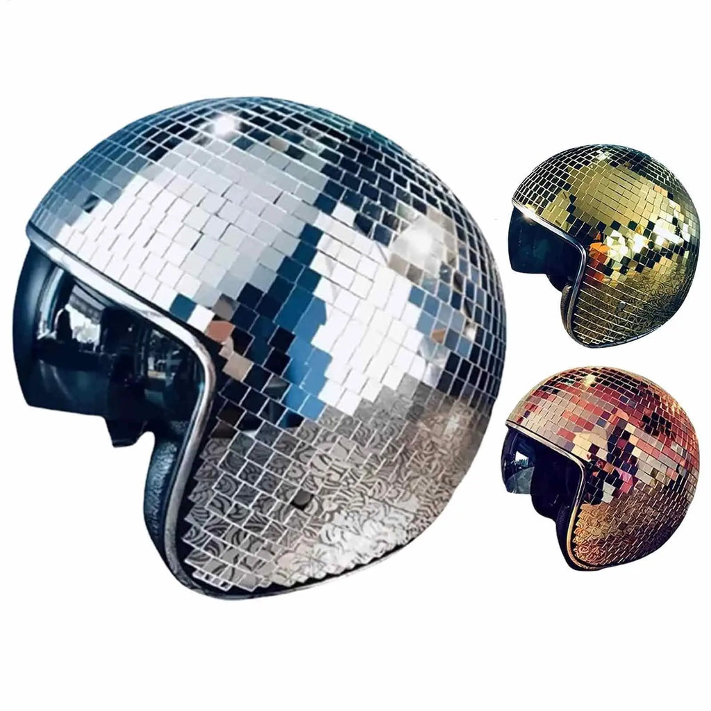 Disco Ball Helmet Hat | Mirror Glass & Retractable Visor Costume Helmet Hat QXL