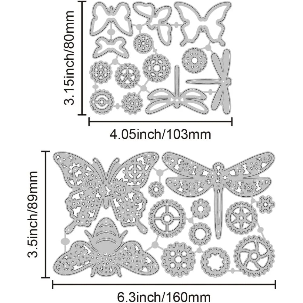Steampunk Gear Wings Cutting Dies – Butterfly Bee Dragonfly Metal Cutting Dies QXL