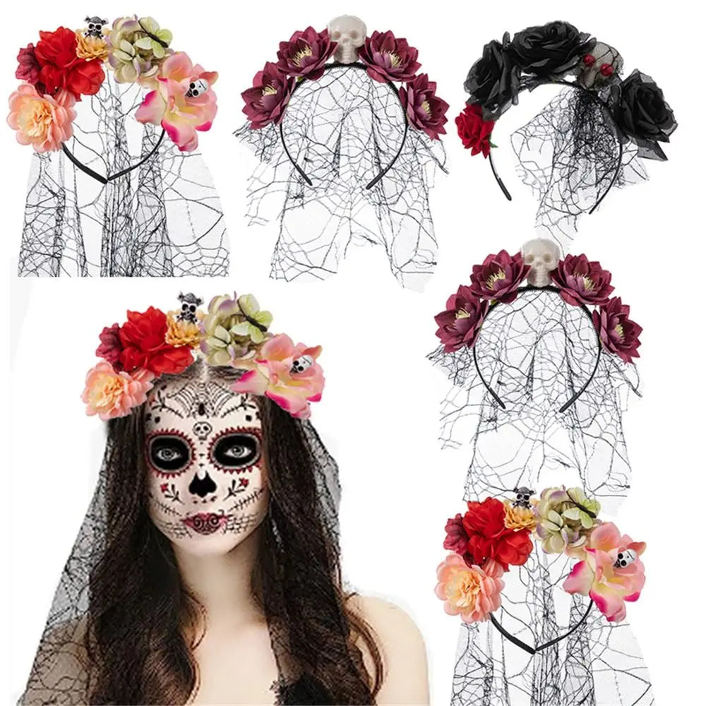 Day of the Dead Rose Flower Crown Headband | Halloween Costume Costume Headband QXL