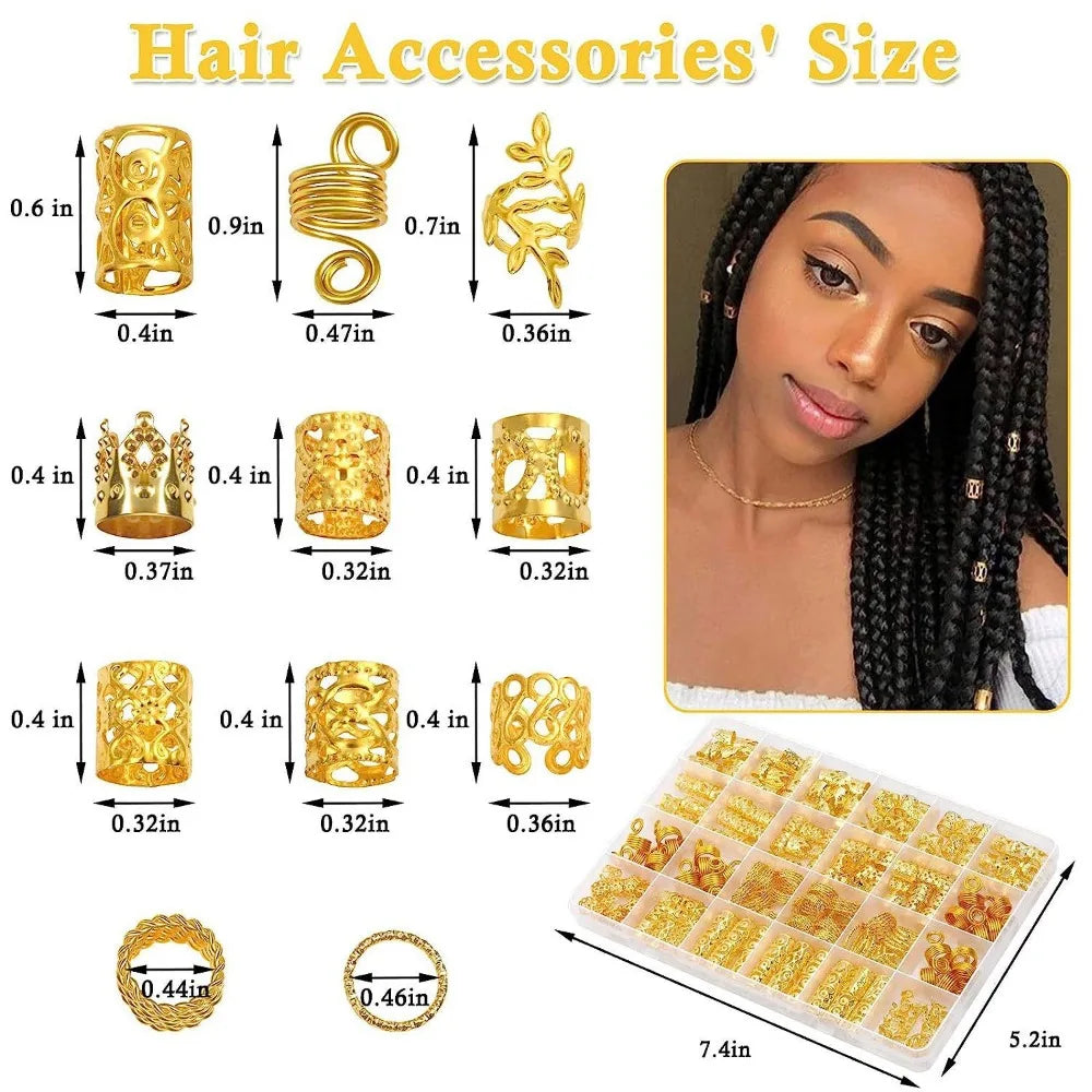 220-Pc Golden Alloy Hair Braid Jewelry | Dreadlock Cuffs Hair Braid Jewelry QXL