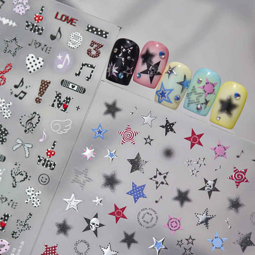 5D Y2K Nail Art Stickers | Star Skull Graffiti Self-Adhesive Nail Art Stickers QXL