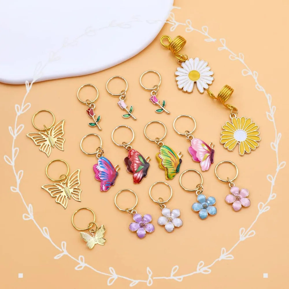 24-Piece Flower & Butterfly Dreadlock Hair Rings Set Dreadlock Hair Rings QXL