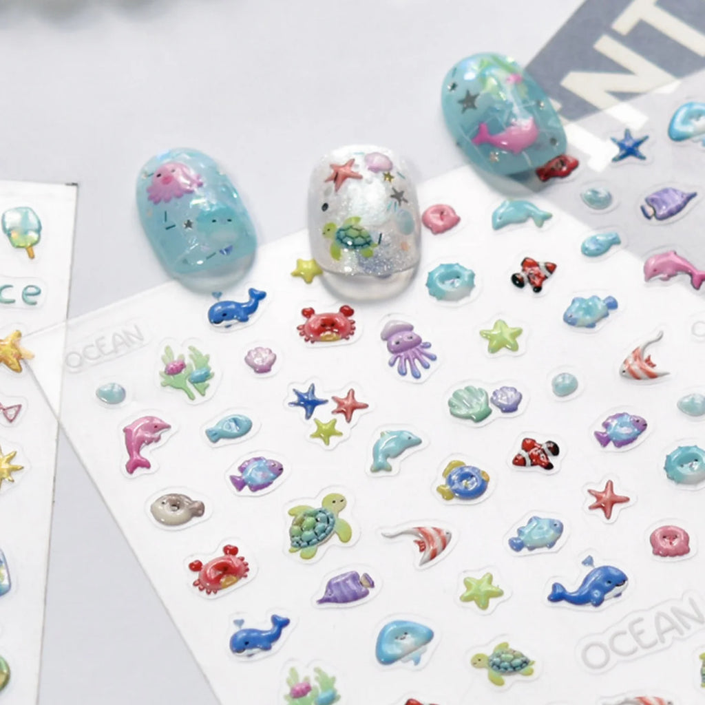 5D Ocean Nail Stickers – Dolphin, Turtle & Sea Life Decals Nail Art Stickers QXL