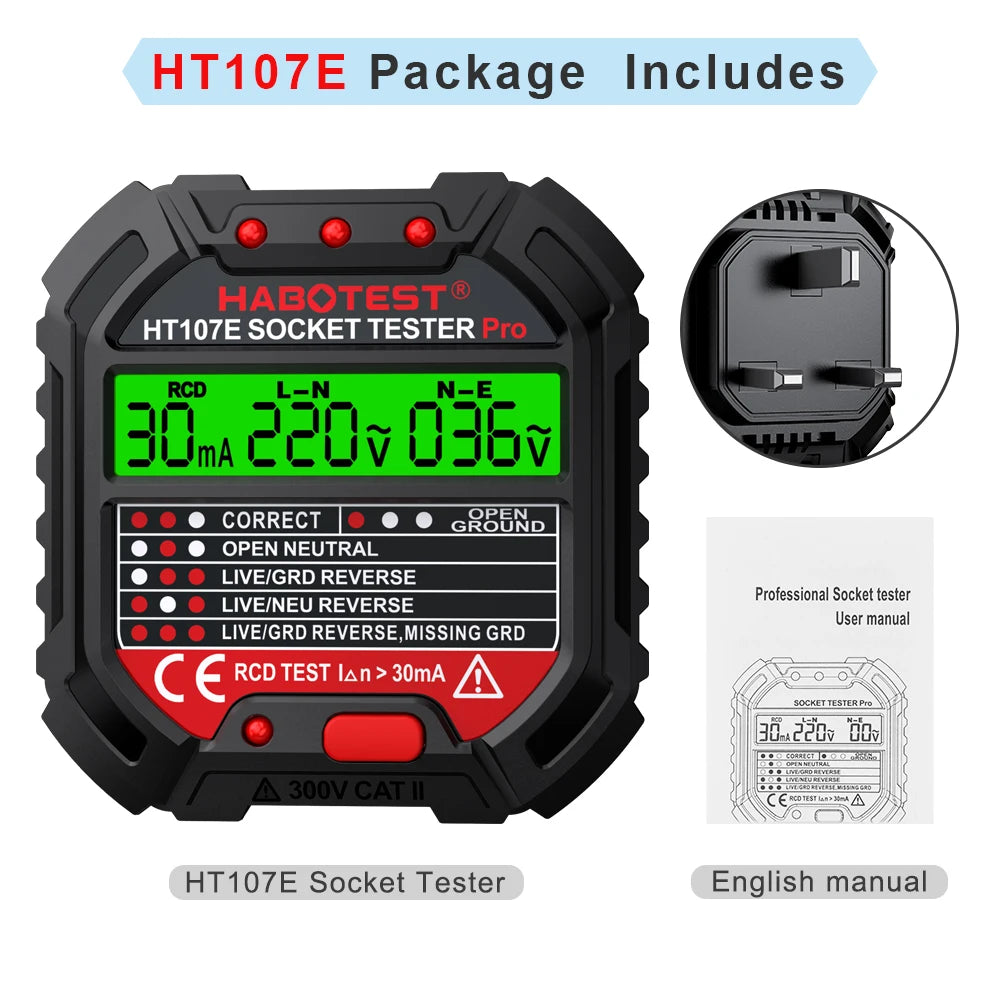 Socket Tester & Outlet Voltage Detector EU US UK | LCD Outlet Socket Tester QXL HT107E-UK Plug