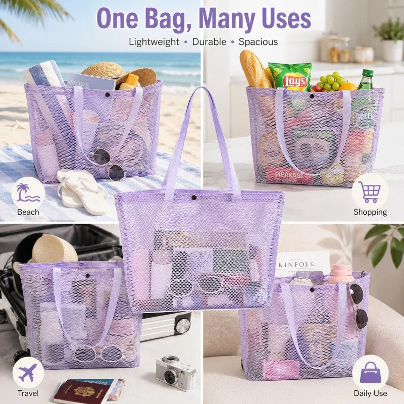 Large Mesh Beach Tote Bag | Foldable Breathable Shoulder Bag Mesh Tote Bag QXL