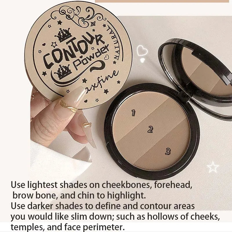 3-Color Contour & Blush Powder Palette | Long-Lasting Face Shading Contour Powder Palette QXL