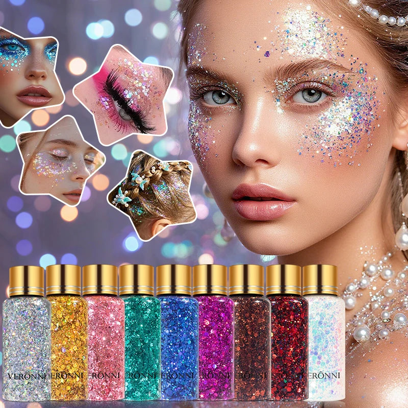 9-Color Chunky Glitter Eyeshadow | Festival Body Shimmer Glitter Eyeshadow QXL
