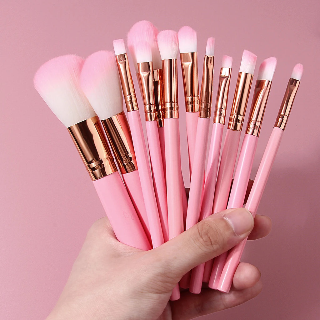 15-Pc Pink Makeup Brush Set | Sponge, Puff & Eyebrow Razor Makeup Brush Set QXL