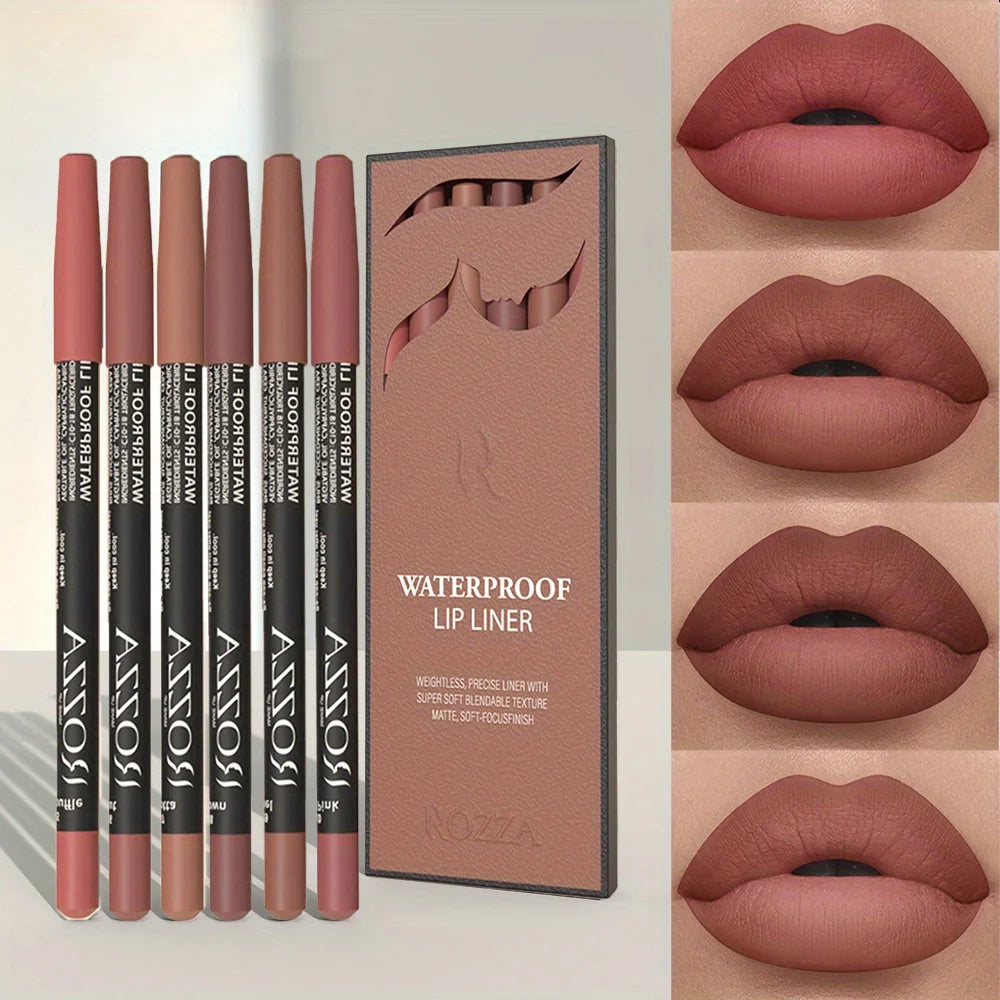 6-Pack Wood Lip Liner Set | 18 Nude Matte Waterproof Shades Lip Liner Set QXL