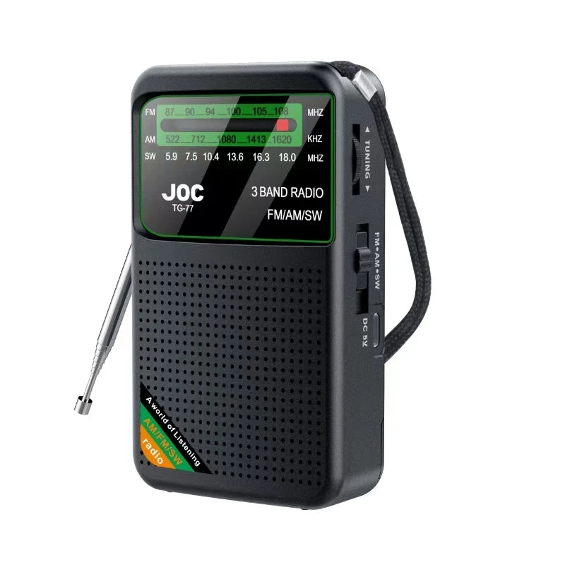 Portable AM/FM/SW Rechargeable Pocket Radio – Earphone Jack Portable Pocket Radio QXL Black