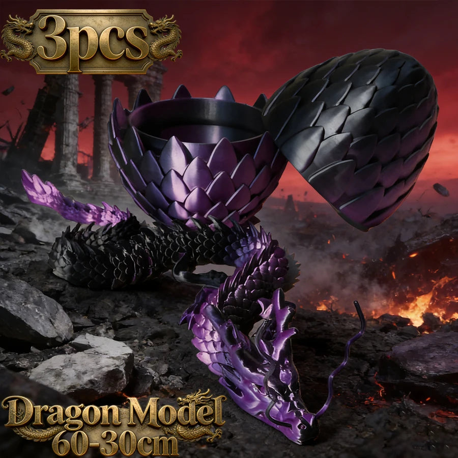 3D Printed Articulated Dragon Model 60cm + Dragon Egg Display Articulated Dragon Figure QXL