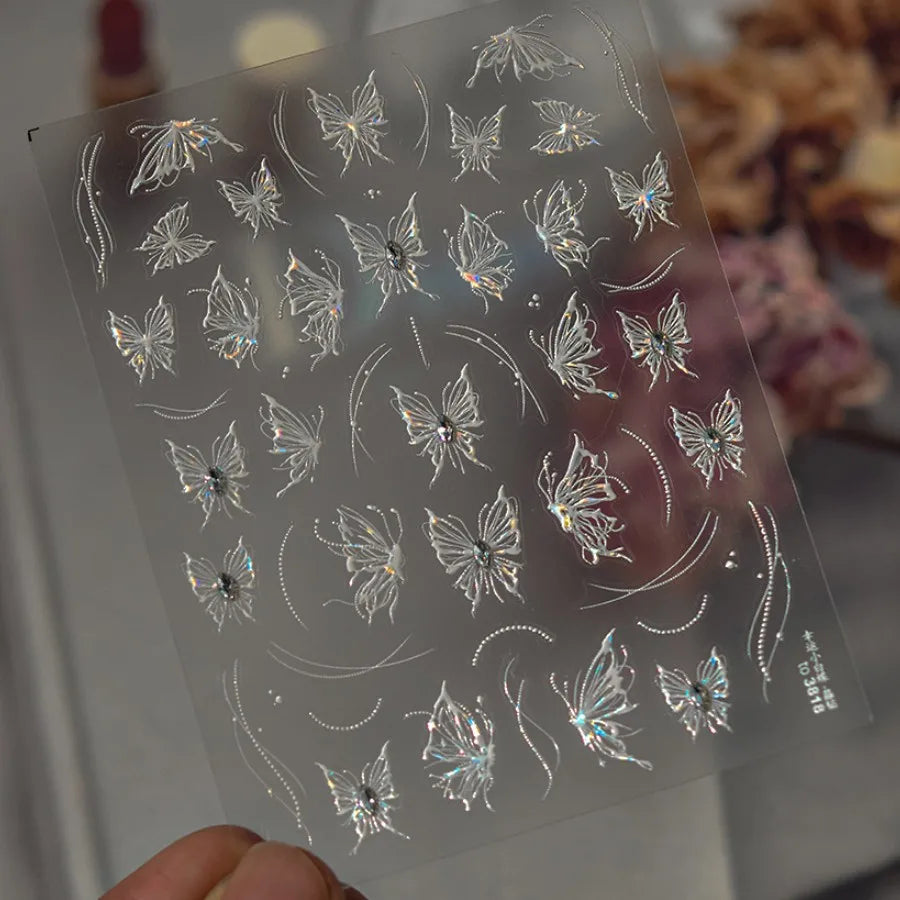 5D Kawaii Butterfly Nail Art Stickers | Glitter Decals Nail Art Stickers QXL