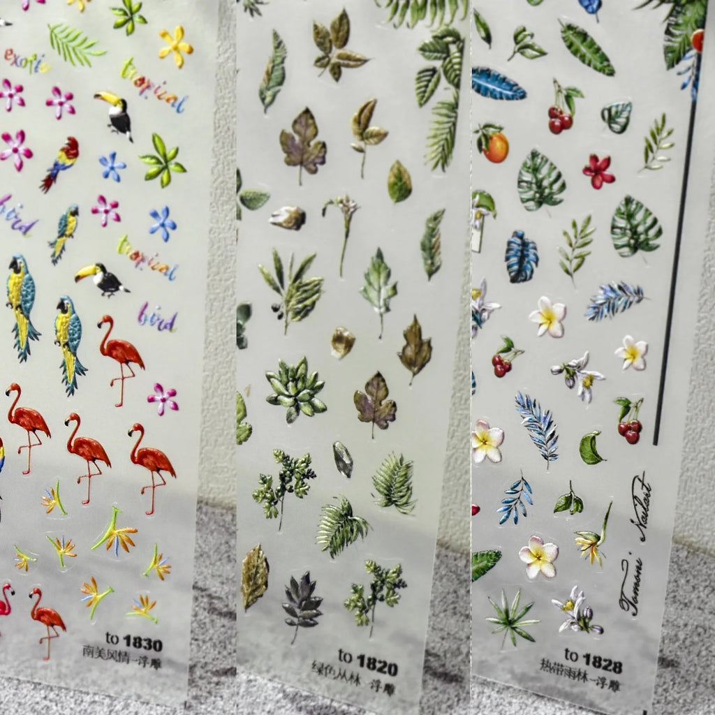 5D Flamingo Tropical Leaf Nail Art Stickers | Self-Adhesive Nail Art Stickers QXL