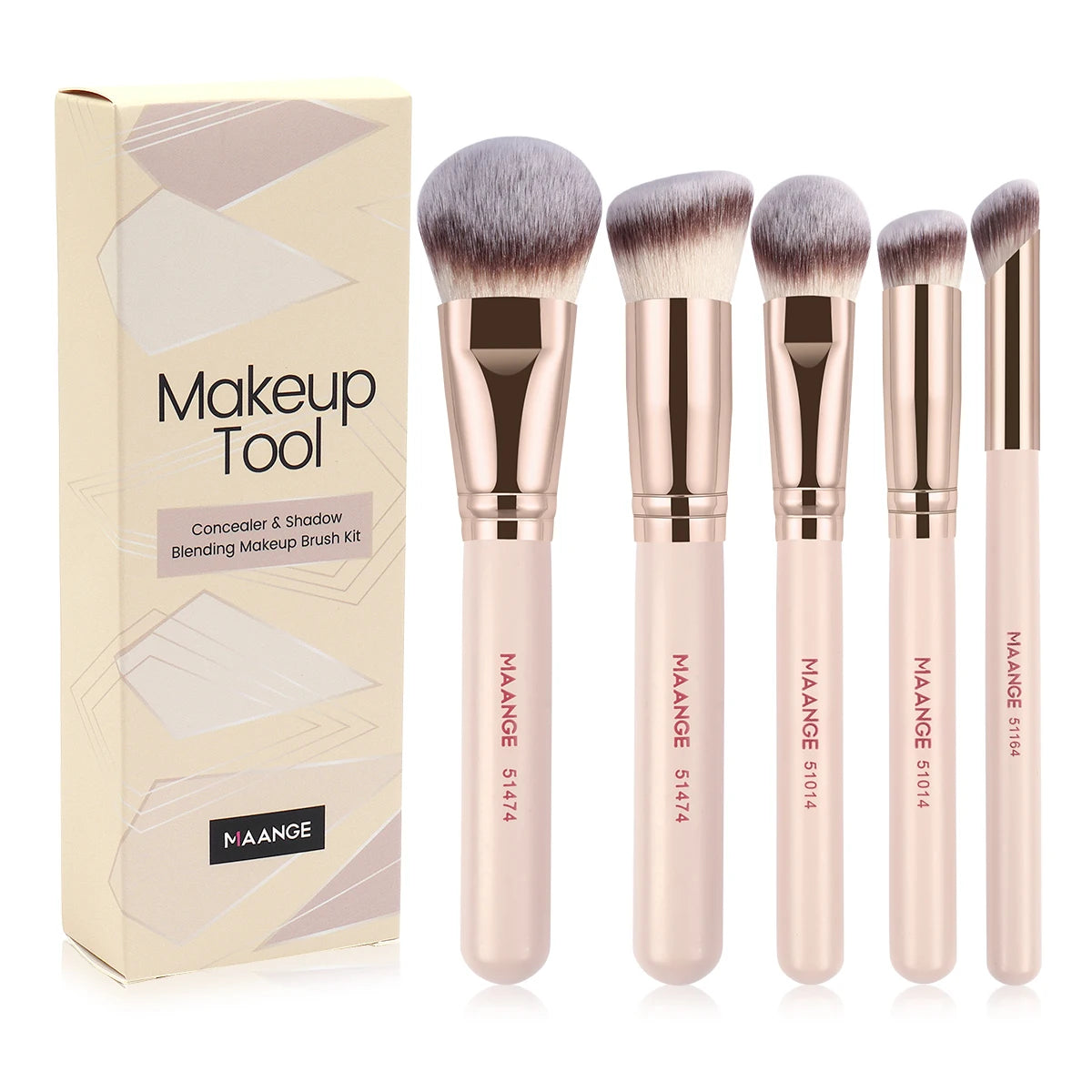 MAANGE 5-Piece Makeup Brush Set | Foundation, Powder & Blush Makeup Brush Set QXL Apricot