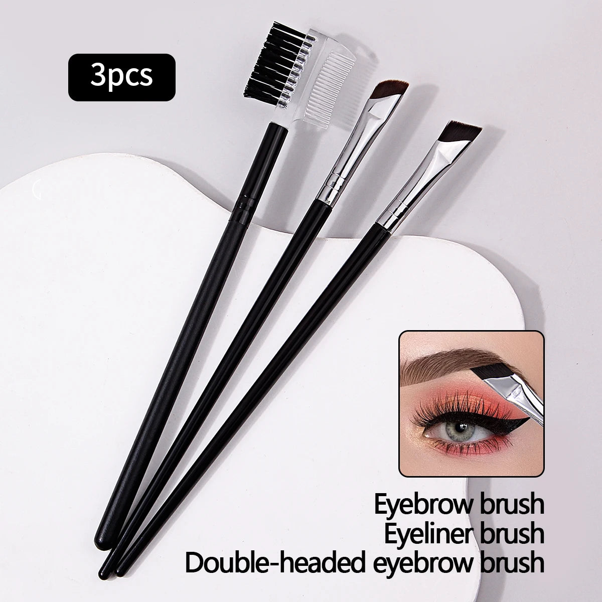 KOSSHOW 3-Pc Double-Ended Eye & Eyebrow Brush Set Eye Makeup Brush Set QXL