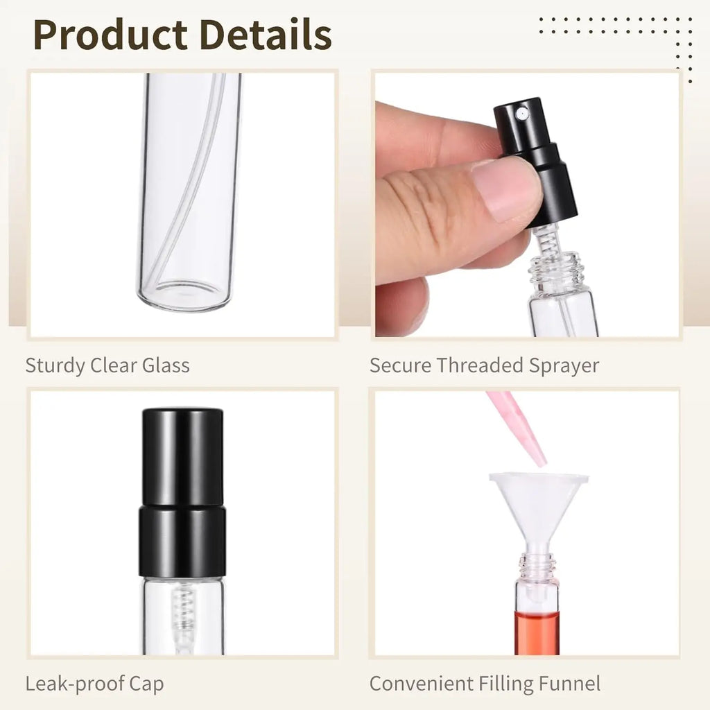 100-Pack 10ml Refillable Glass Spray Bottles with Droppers & Funnels Glass Spray Bottle Set QXL