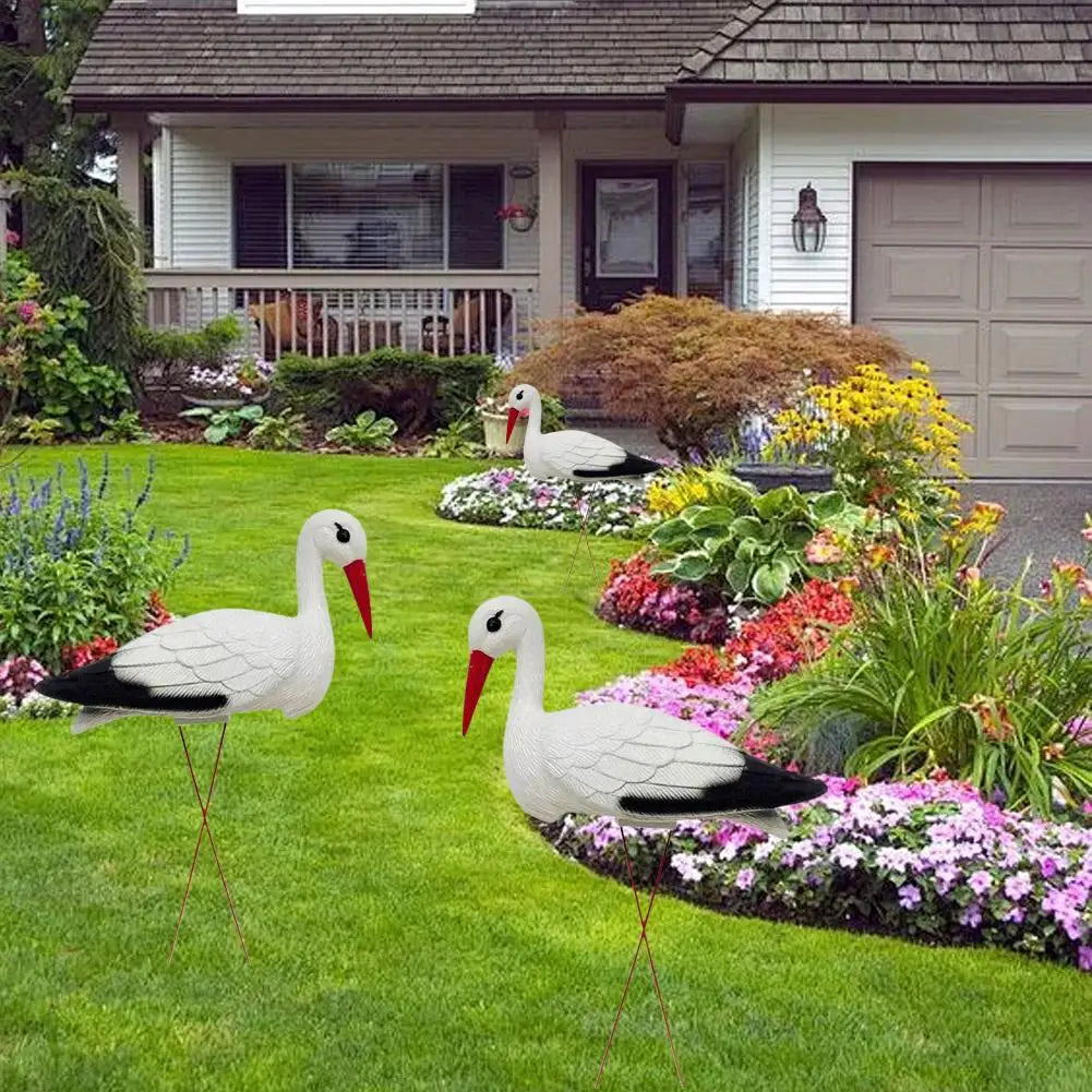 Realistic White Stork Garden Figurine | PE Crane Lawn Statue Garden Bird Statue QXL