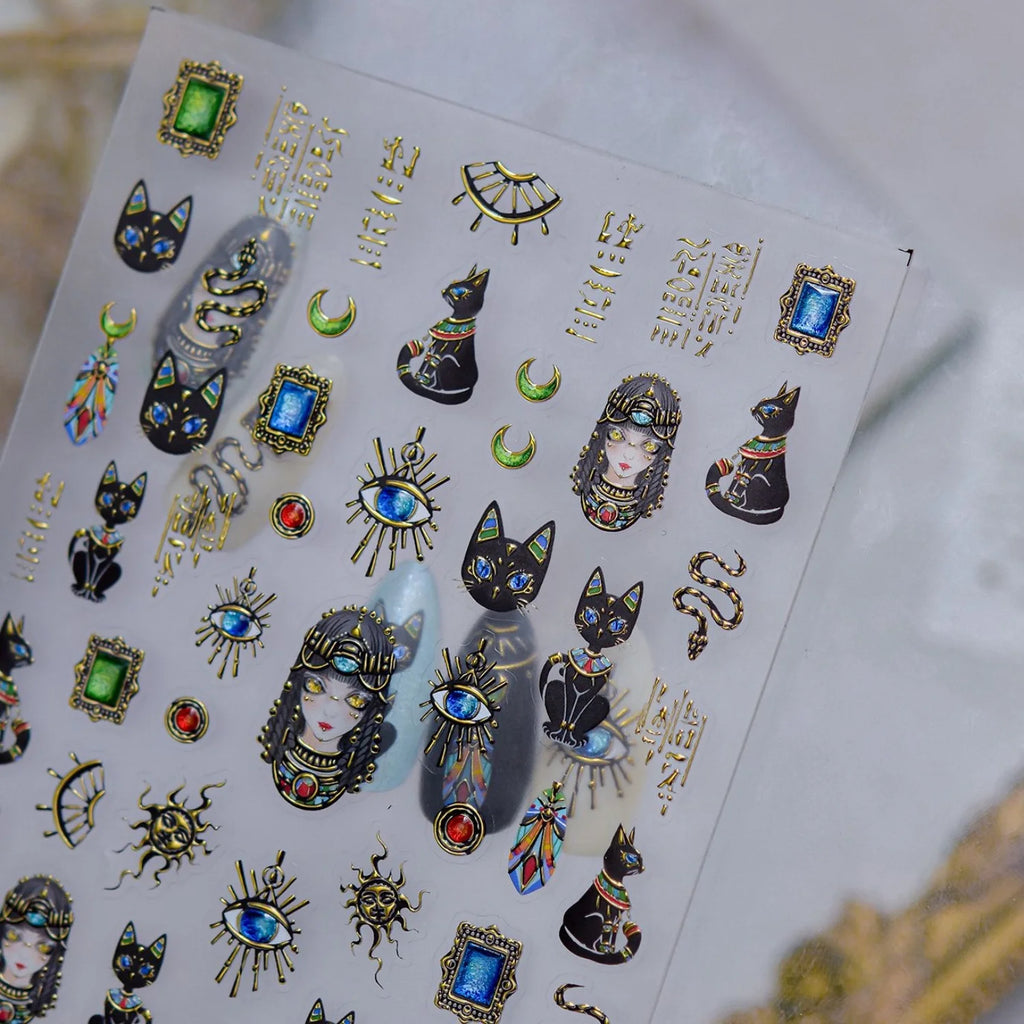 5D Embossed Egyptian Nail Stickers | Gold Foil Cleopatra Decals Nail Art Stickers QXL