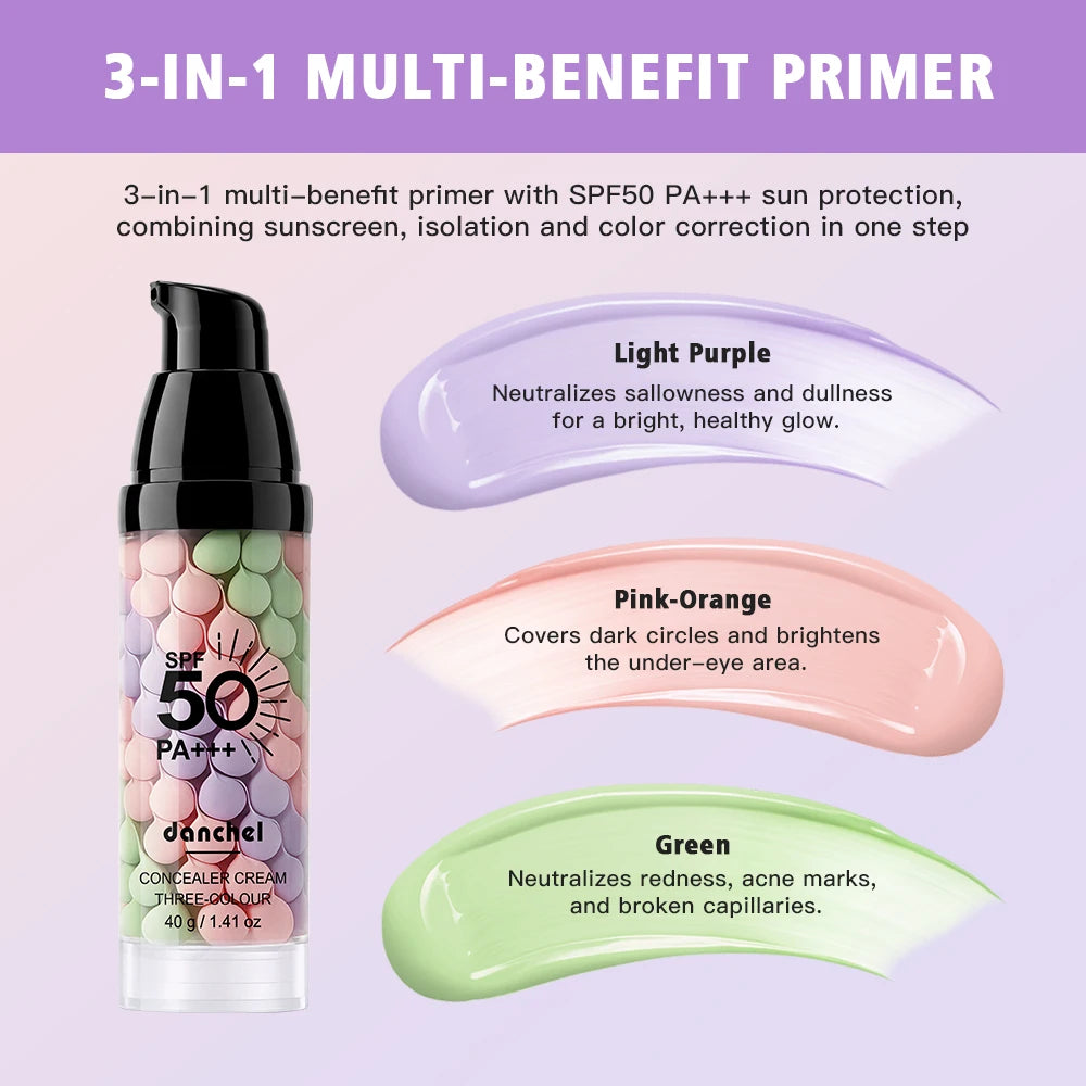 3-in-1 SPF 50 Color Correcting Primer Cream | Oil Control Makeup Primer Cream QXL