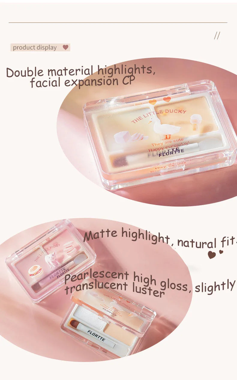 Flortte 2-Color Highlighter Contour Palette | Matte & Glitter Highlighter Contour Palette QXL
