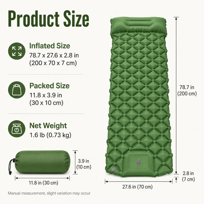 Camping Inflatable Sleeping Pad | Foot Pump & Pillow | TPU Inflatable Sleeping Pad QXL