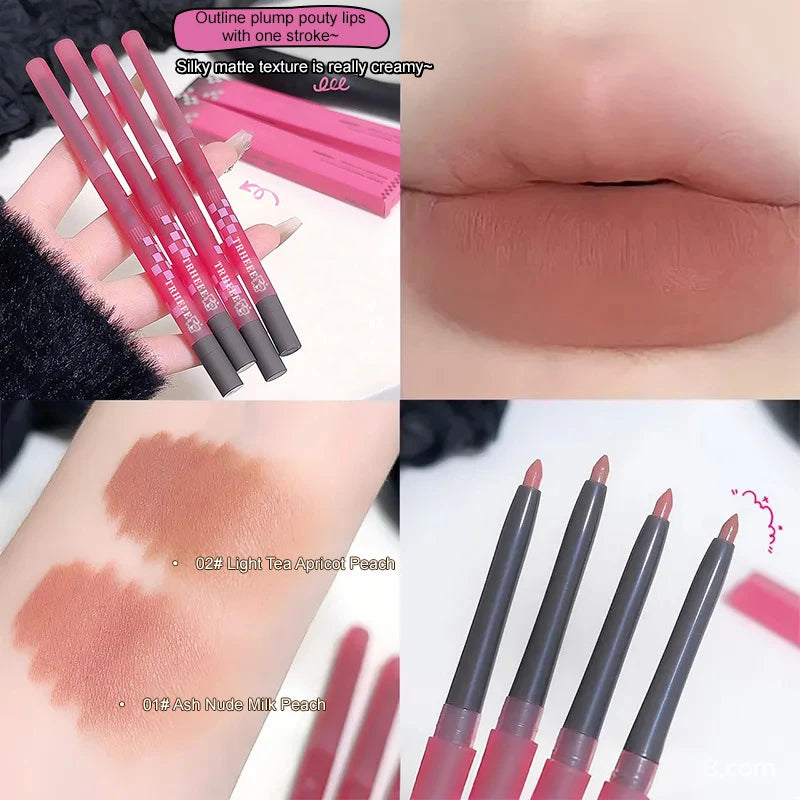 Double-Ended Matte Lip Liner Pencil with Brush | Nude & Pink Lip Liner Pencil QXL