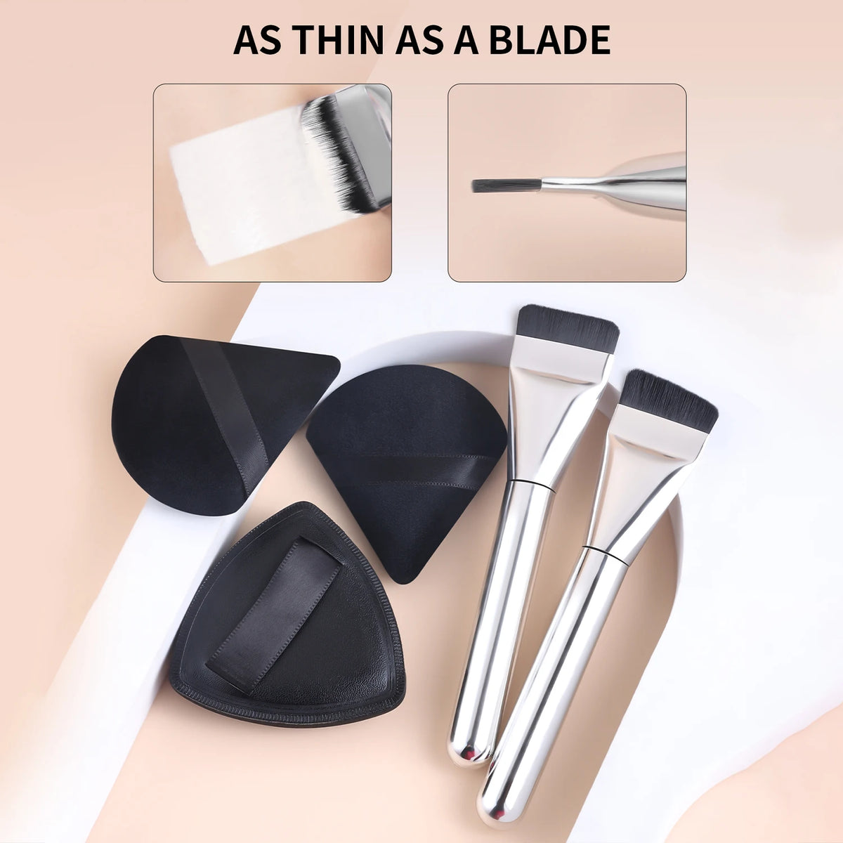 Ronshadow 5-Pc Makeup Brush & Powder Puff Set | Foundation Kit Makeup Brush Set QXL