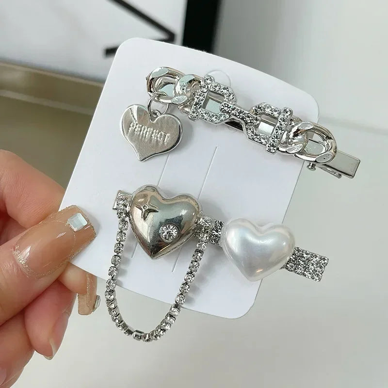Silver Y2K Metal Duckbill Clip | Side Bang Barrette Hairpin Hair Clip Barrette QXL