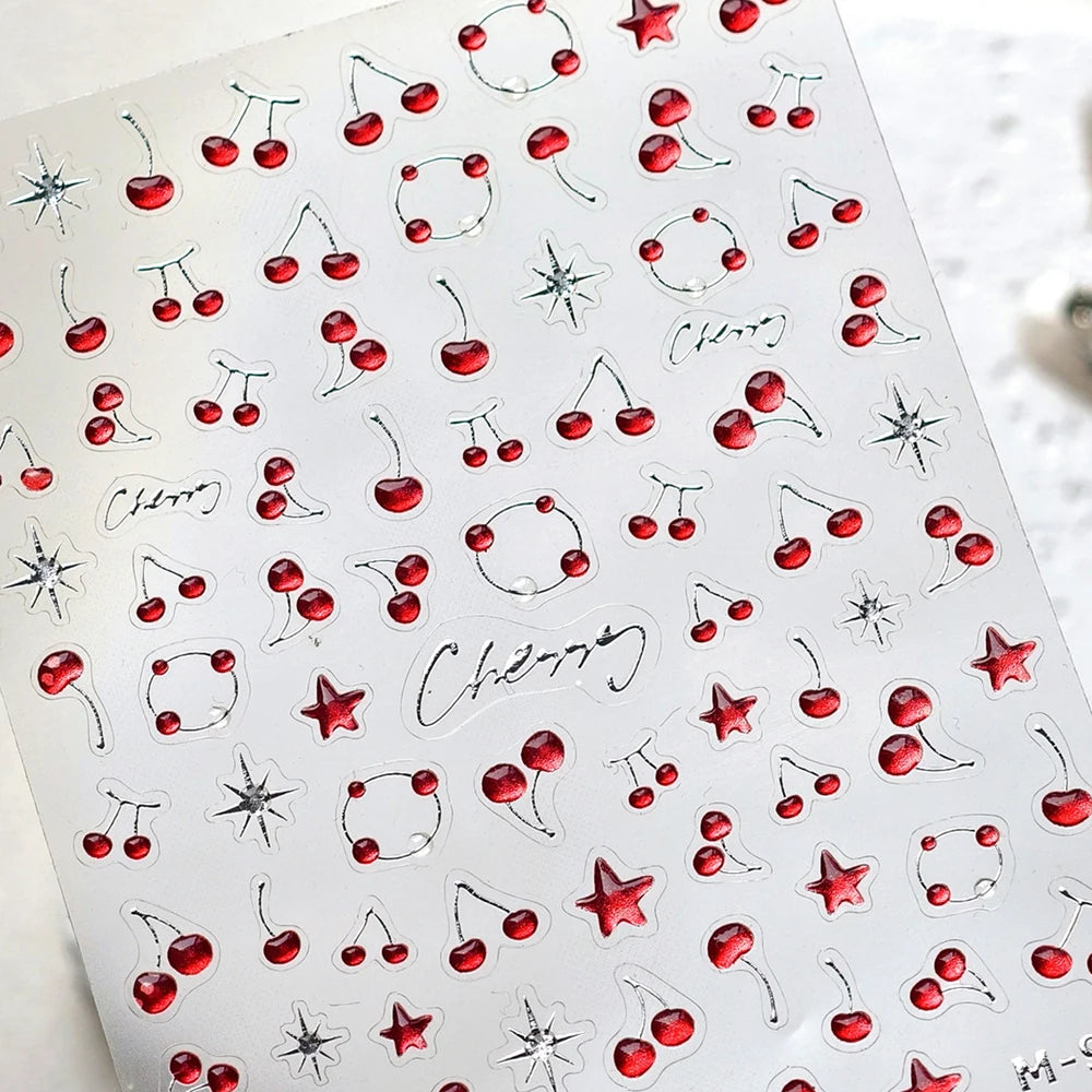 5D Cherry Bowknot Nail Art Stickers | Crystal Rhinestone Decals Nail Art Stickers QXL