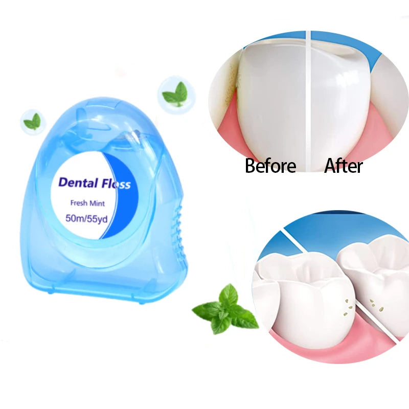 50m Micro-Waxed Mint Dental Floss | Ultra-Fine Oral Care Dental Floss QXL