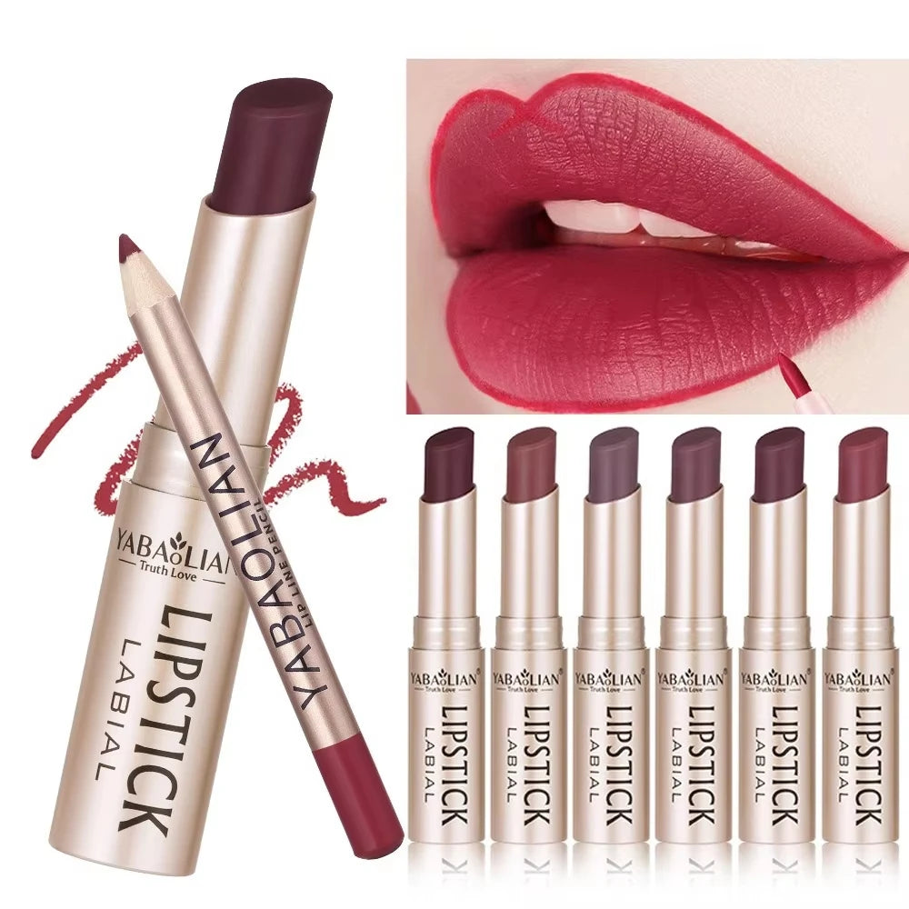 2-in-1 Matte Lipstick & Lip Liner Set | Waterproof High Pigment Lip Makeup Set QXL