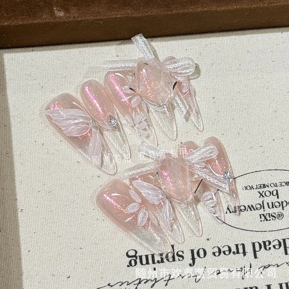 Handcrafted Butterfly Zircon White Bow Wearable Nail Art Wearable Nail Art QXL