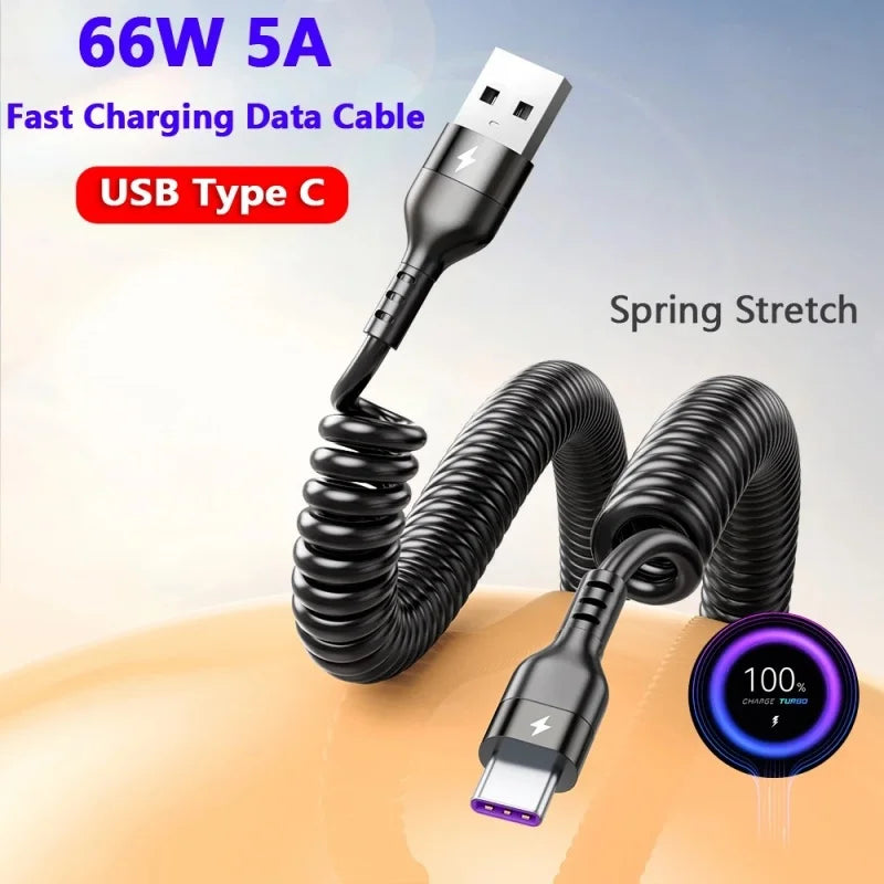 Retractable USB-C to USB-C Fast Charging Cable 66W 5A Retractable USB-C Cable QXL